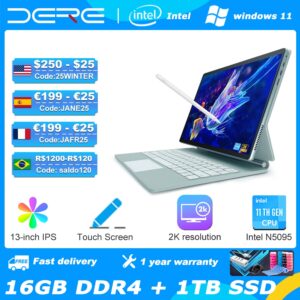 DERE Laptops T30 Pro ,13-inch 2K IPS Touch Screen,16GB RAM+ 1TB SSD,Office Learning Computer,Ultrabook Windows 11 Notebook